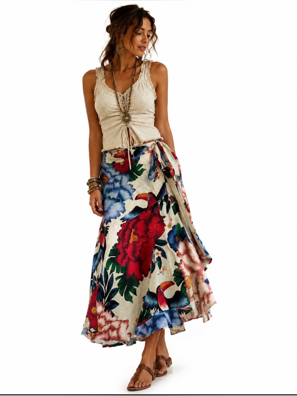 FARM Rio Tropical Resort Tucan Midi
Boho Wrap linen Skirt